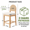 thumbnail image 2 of MOONMISS 26" Rattan Bar Stools Set of 2, Farmhouse Chenille Upholstered Counter Height Stools with Cane Woven Back for Kitchen Island, Natural Wood, 2 of 6