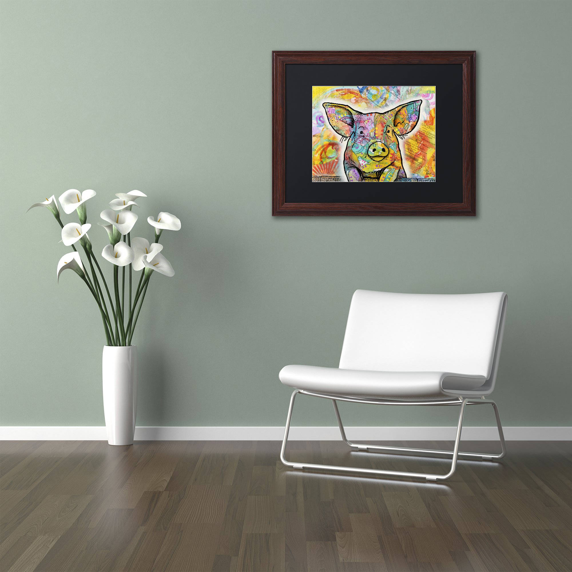 Trademark Fine Art 'The Pig' Canvas Art by Dean Russo, Black Matte, Wood Frame