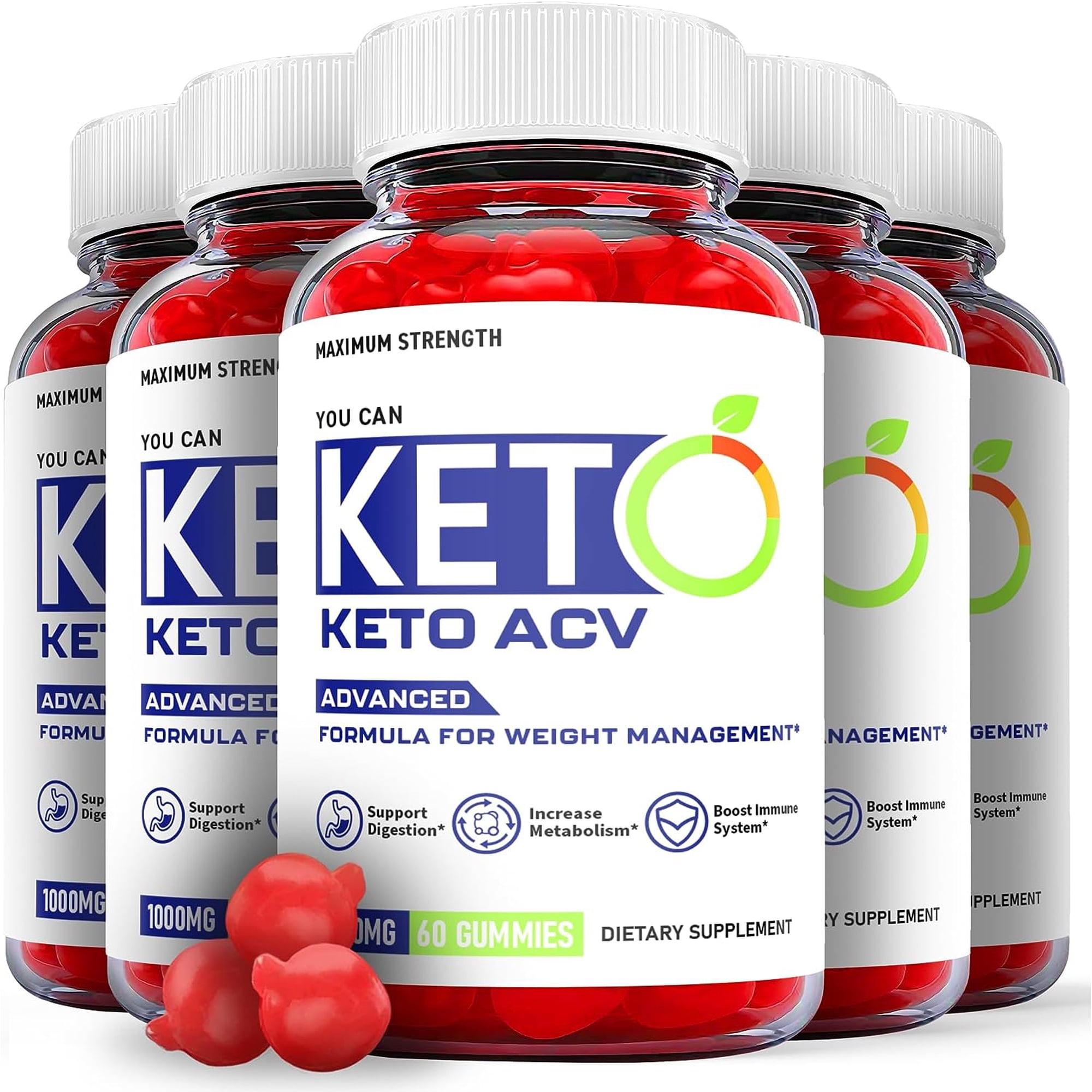 (5 Pack) You Can Keto ACV Gummies - Apple Cider Vinegar Supplement for Weight Loss - Energy & Focus Boosting Dietary Supplements for Weight Management & Metabolism - Fat Burn - 300 Gummies