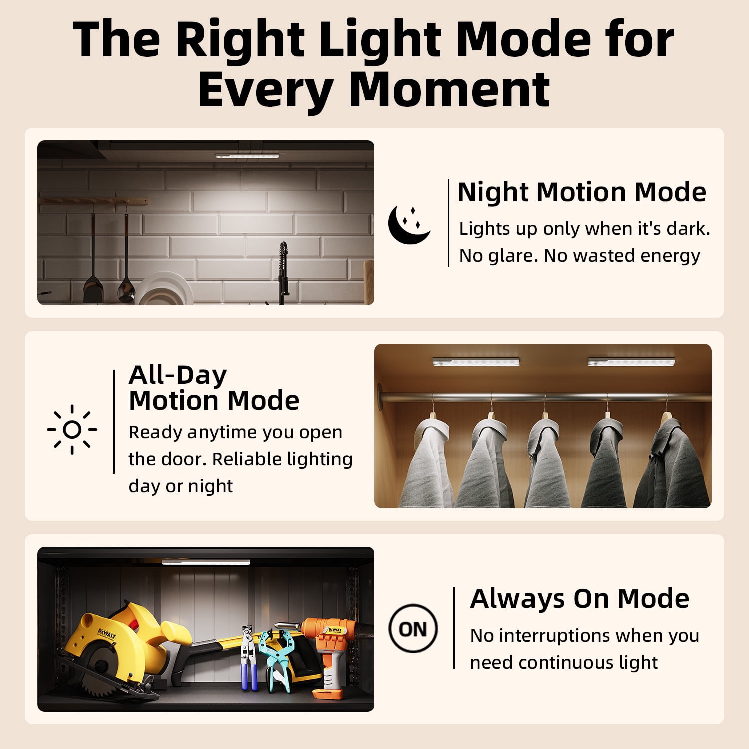 EZVALO 56 LED Under Cabinet Lights, USB Rechargeable 2000mAh Motion Sensor Closet Lighting Kit with Magnetic Strip, Remote, 3 Color Temps, Stepless Dimming & Timer for Kitchen, 3 Pack