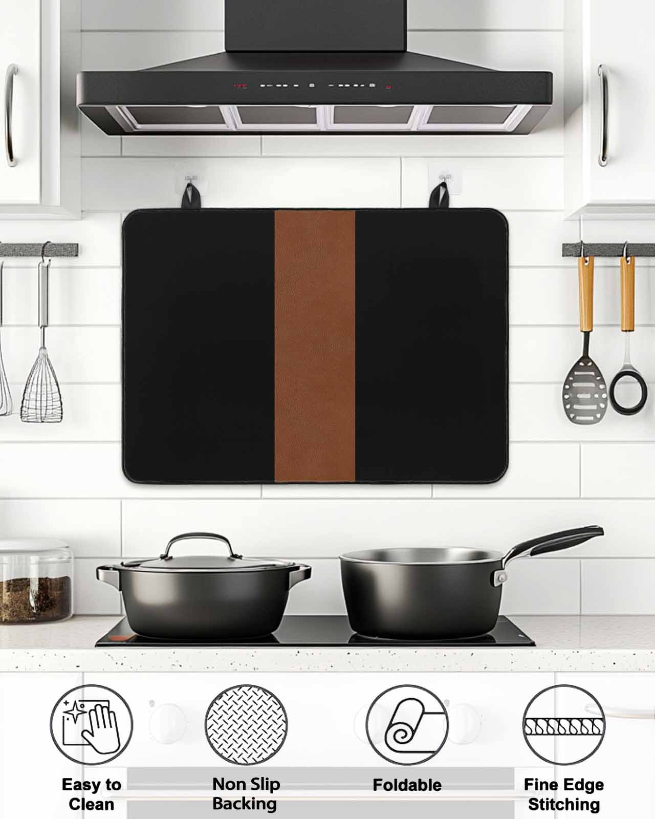 Stove Top Covers for Electric Stove, Black Brown Glass Stovetop Cover Protector, Contemporary Boho Modern Art Induction Cooktop Protector Oven Mat for Kitchen Countertop 24"x21"
