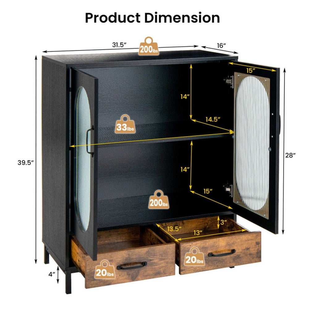 Finihen Kitchen Storage Cabinet, Buffet Sideboard, Kitchen Industrial Buffet Sideboard with Tempered Glass Doors, for Dining Room, Kitchen, Living Room, Black Finihen Kitchen Storage Cabinet, Buffet Sideboard, Kitchen Industrial Buffet Sideboard with Tempered Glass Doors, for Dining Room, Kitchen, Living Room, Black