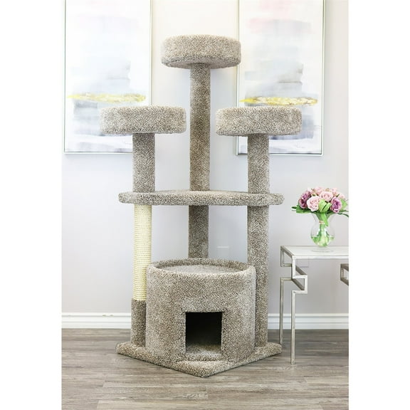 Maykoosh Modern Motifs Cat Tree Cat House, Carpet Construction, Extra Large Size for All Cat Breeds, 24 x 24 x 65 inches, Cat Tree with Perches and Scratch Post
