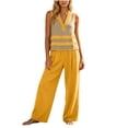 thumbnail image 2 of BRELIL Women Two Piece Sets Summer V Neck Sleeveless Tank Top Wide Leg Pants Casual Lounge Matching Outfits Beach Vacation Travel Loose Solid Basic Tracksuit, Yellow 2XL, 2 of 8