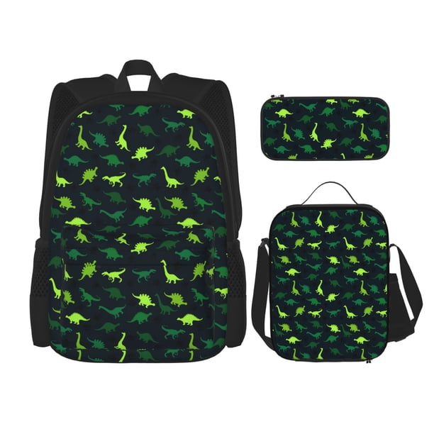 Disketp Dinosaurs Mochila Estampada de Gran Capacidad con Lonchera y Estuche, Set de 3 Piezas para Estudiantes