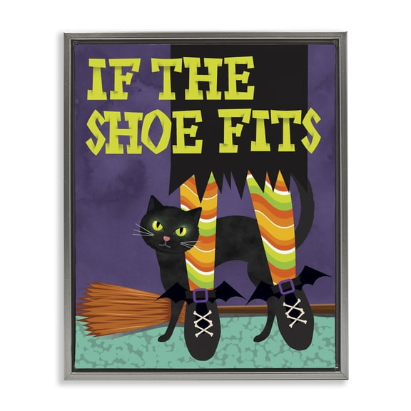 Stupell Industries Traditional If The Shoe Fits Witch Gray Floating Frame Canvas Art, 17 x 21, by Linda Birtel