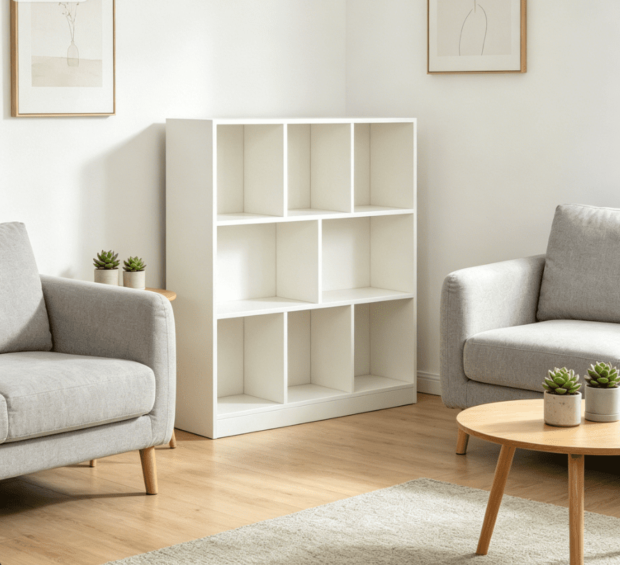 Leumius 3-Tier Bookshelf,9-Cube Open Storage Display Rack for Bedroom,Living Room,White