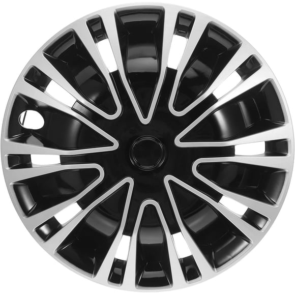 4-Pack 15 Inch Black & Silver Two-Tone Wheel Covers, Snap-On Hub Caps with Universal Retention Rings