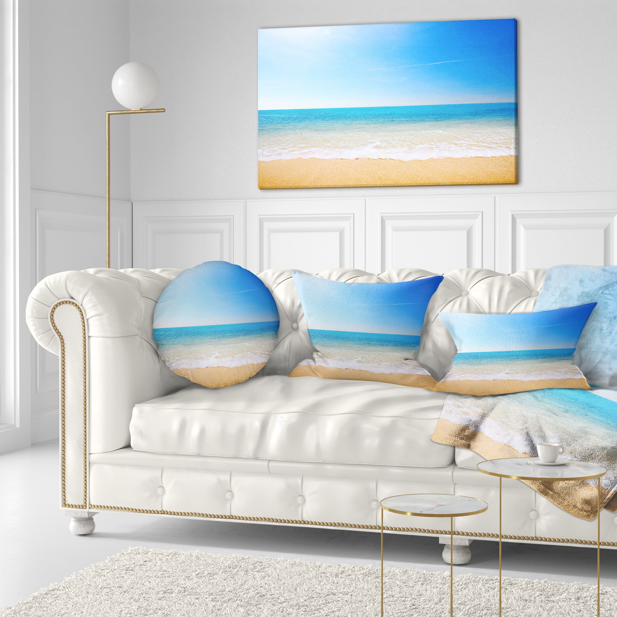 Designart Blue Waves at Tropical Beach - Seashore Photo Throw Pillow - 12x20
