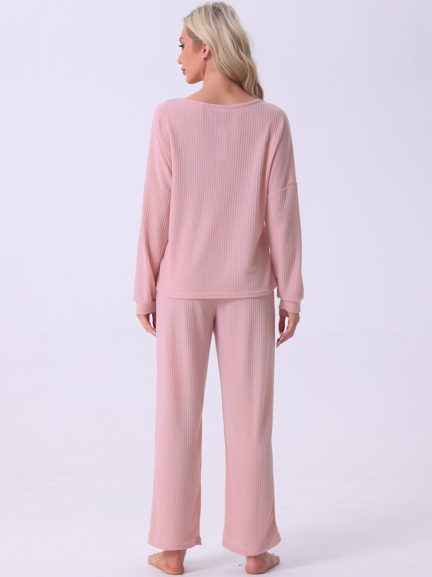 DARING DIVA Women's Pajama Set Waffle Knit Lounge Long Sleeve 2XL Pink