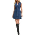 thumbnail image 2 of INSPIRE CHIC Women's Denim Mini Dress Sleeveless Button Down V Neck Summer Jean Dresses L Dark Blue, 2 of 6