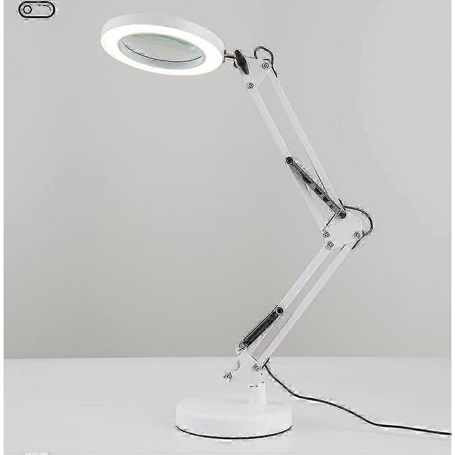White10x Magnifying Glass With Light And 3 Color Modes 10 Brightness Adjustable Magnifying Desk Lamp For