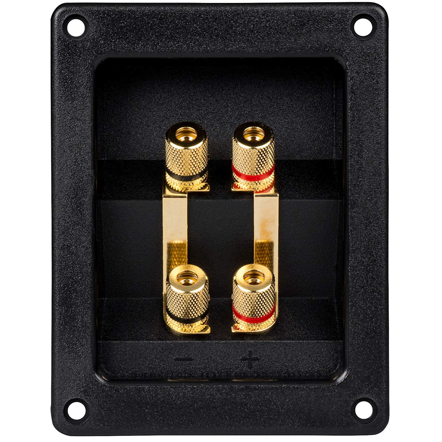Jex Electronics Square Recessed Twin Speaker Quad 4X Gold Plated Terminal Solid Metal Binding Post Plate for sub-woofer