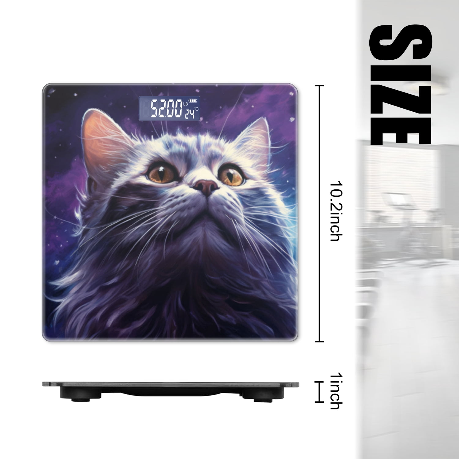 Bathroom Scale, Highly Accurate Digital Body Scale,Precisely Measures Weight up to 400 lbs-Beautiful Cat With Large Eyes And Long Fur