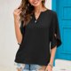 thumbnail image 5 of Top de manga corta dividido para mujer, blusa holgada informal de moda de Color liso con cuello en V y botones para citas, 5 of 6