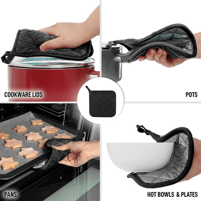  Heat Resistant Pot Holders 100% Cotton Everyday Quality Kitchen  Cooking Dual-Function Hot Pad/Pot Holder- Square- Size 9 x 9 - Black  Color - { Pack of 30 } : Home & Kitchen