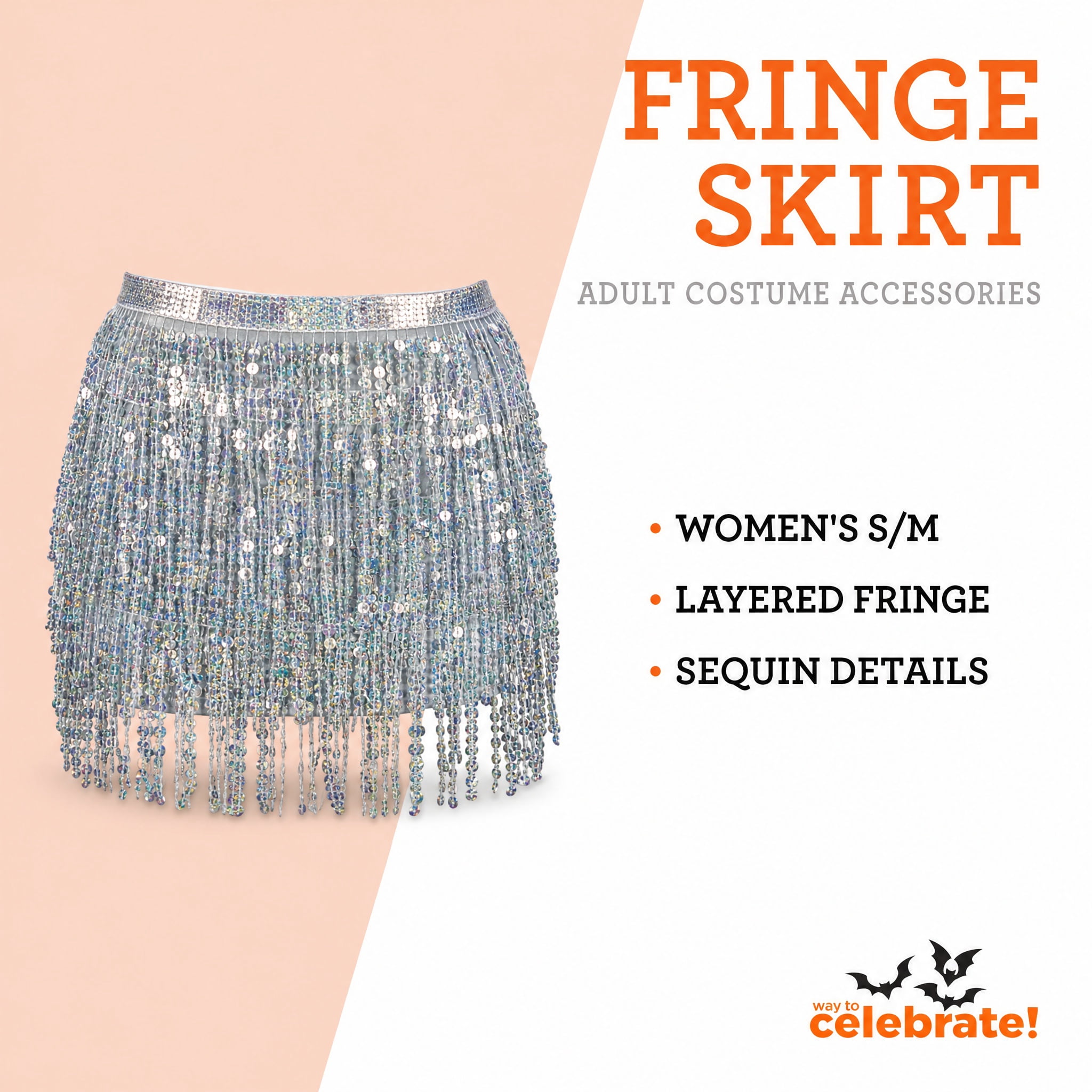 Fringe Skirt Costume Accessory for Adults, Multicolor, S/M, Halloween by Way To Celebrate
