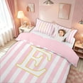 thumbnail image 3 of meiyoeat Pink White Stripe Gold E Initial Twin Duvet Cover, Classic Monogram Initial Twin Bedding for Boys Girls, Pink Reversible, 2-Piece, 1 Duvet Cover and 1 Pillowcase, 3 of 6