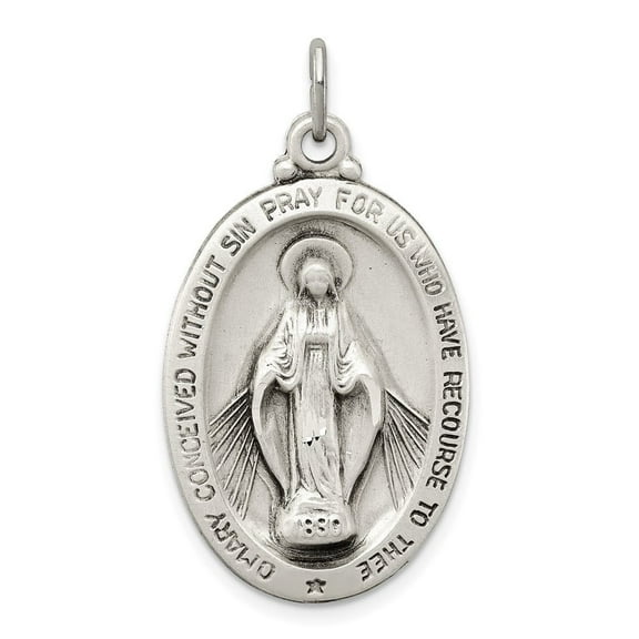 Auriga Fine Jewelry 925 Sterling Silver Antiqued Miraculous Medal Pendant for Women (L - 34mm, W - 18mm)