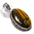 thumbnail image 2 of Natural Tiger Eye Gemstone Handmade 925 Sterling Silver Pendant 2.25", 2 of 2