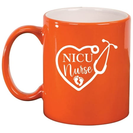 

Heart Stethoscope NICU Nurse Neonatal Ceramic Coffee Mug Tea Cup Gift for Her Sister Wife Boss Coworker Friend Birthday Cute Graduation Retirement Nursing (11oz Orange)