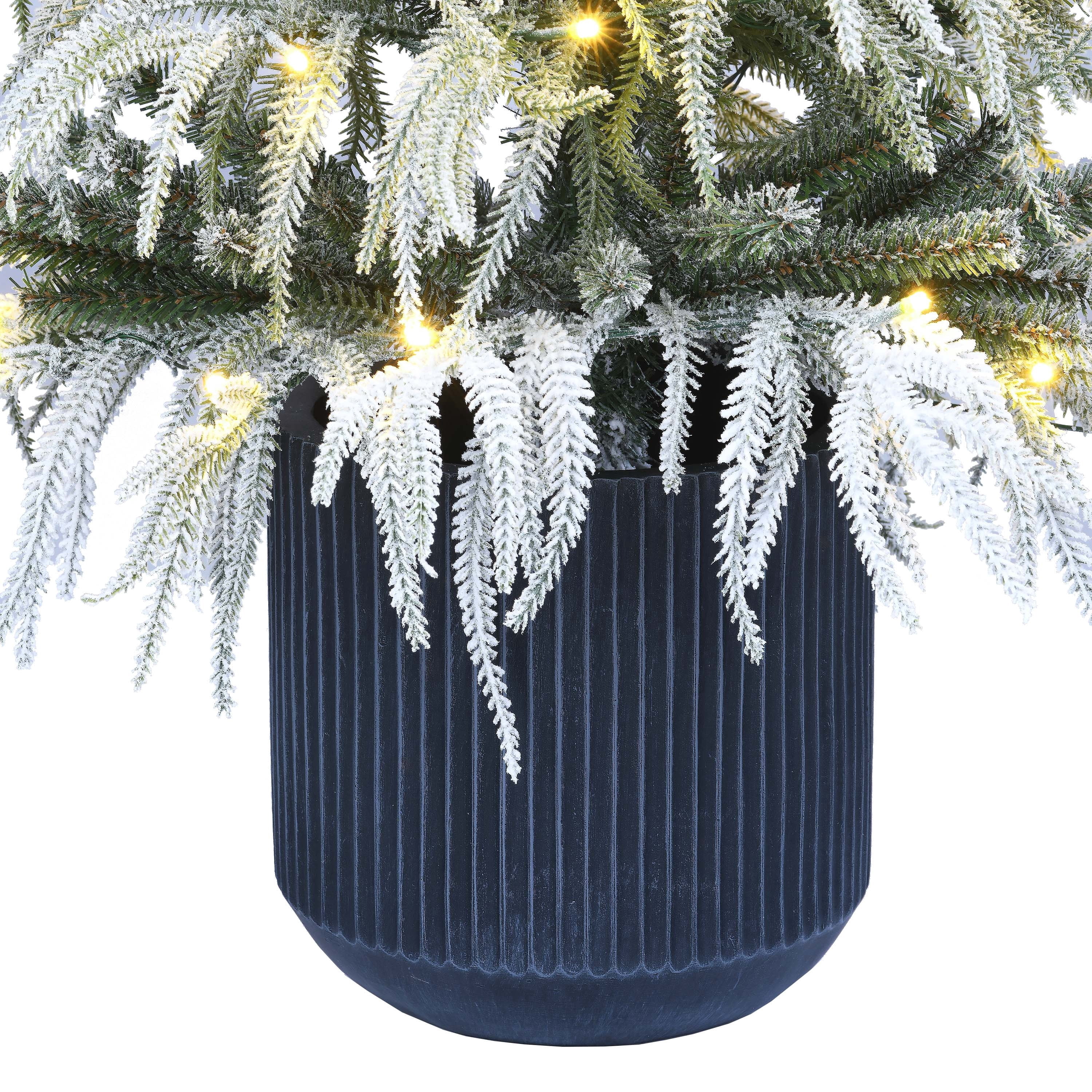 4' Pre-Lit Snow-Flocked Green Artificial Potted Christmas Tree with 70 Warm White LED Lights, by Holiday Time