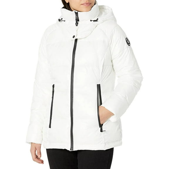Kenneth Cole New York Women's Horizontal Zip Puffer, White, L