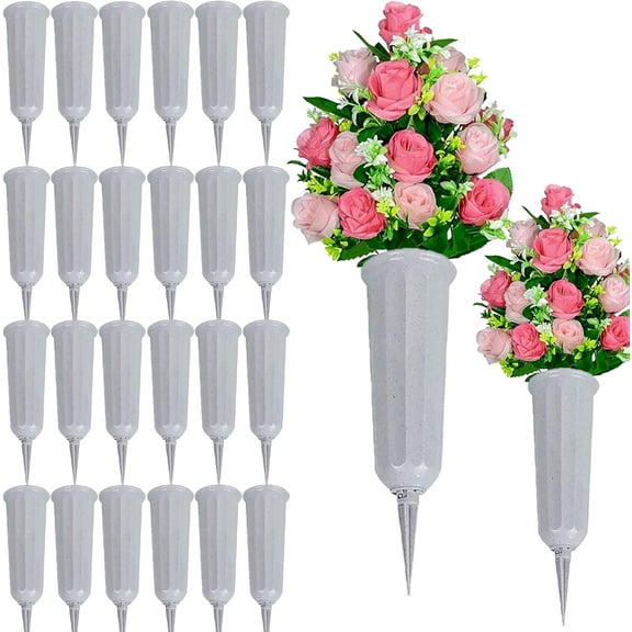 12-Pack Memorial Plastic Vases with Spikes for Cemetery & Grave Flowers