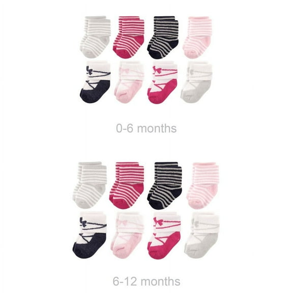 Luvable Friends Infant Girl Grow with Me Cotton Terry Socks, Pink Stripe Ballet, 0-6 and 6-12 Months