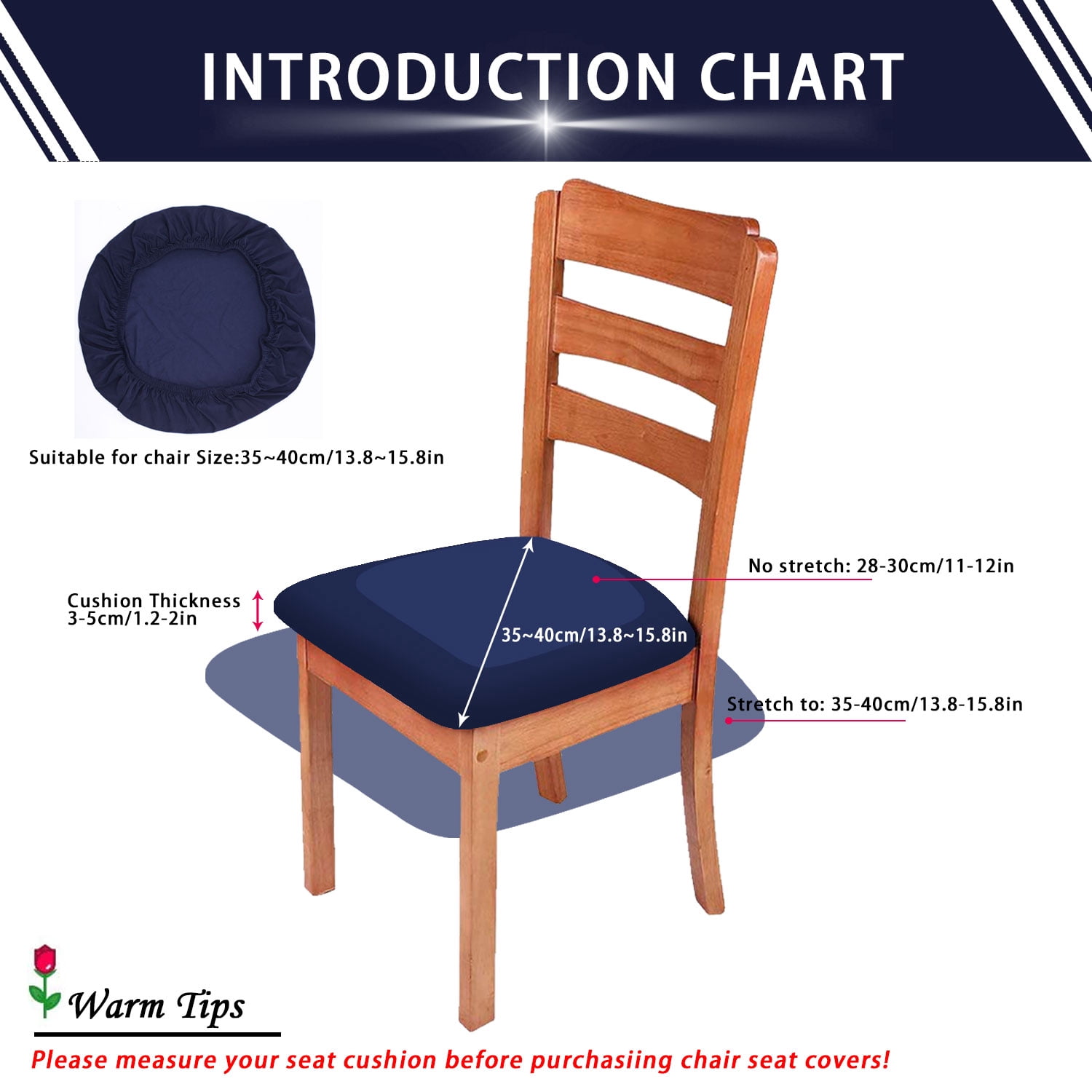 4 Pack Navy Stretch Chair Seat Covers for Dining Room, Anti-Dust Kitchen Chair Protector Slipcovers, Dinning Upholstered Office Chair Seat Cushion Slipcovers Protectors