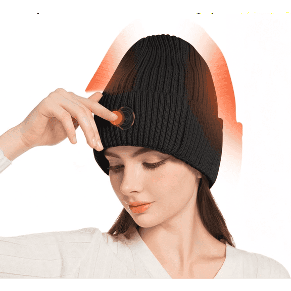 Heated Hat for Men Women, Rechargeable Winter Heated Beanie with 3 Heat Tempo, Electric Battery Warm Heated Cap for Skiing Hiking Cycling and Working, Black