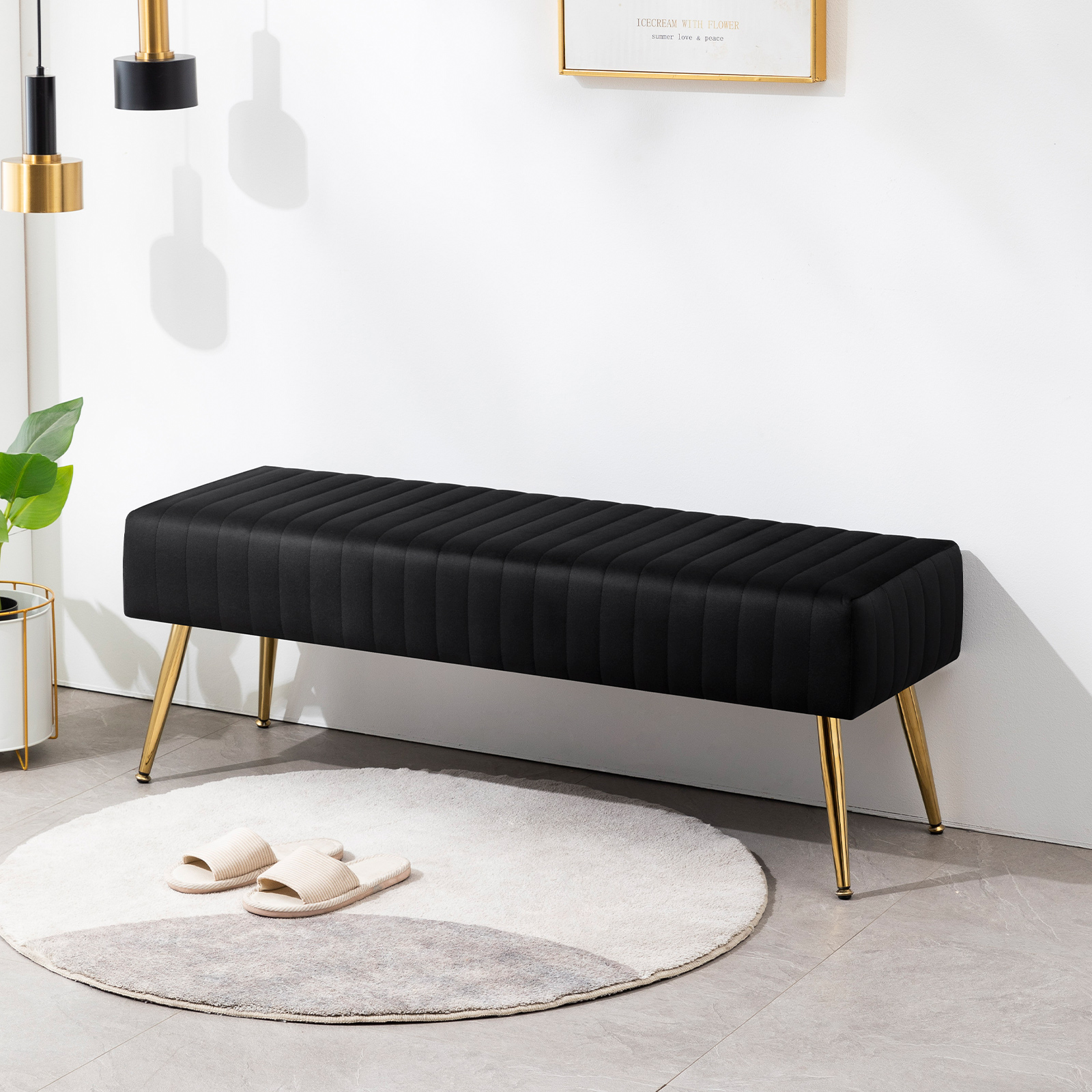 Furniliving Velvet Ottoman Bench, Black photo 7