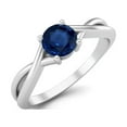 thumbnail image 2 of 0.50 Ctw Round Blue Sapphire Solitaire 925 Sterling Silver Split Shank Valentines Day Gifts Ring, 2 of 4