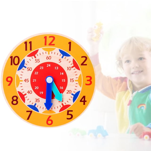 Wooden Clock Educational Toy, Cognitive Learning Clock Toy Round Shaped Intellectual Development for Kids for School Use Orange Clock