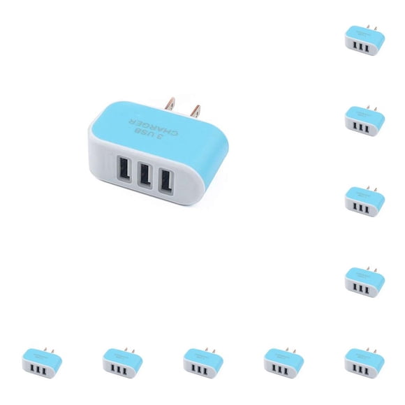 Seitruly USB Universal de 3 puertos para teléfono móvil, de enchufe europeo/estadounidense, adaptador de de pared de viaje, de teléfono, 1 Azul 10Conjunto