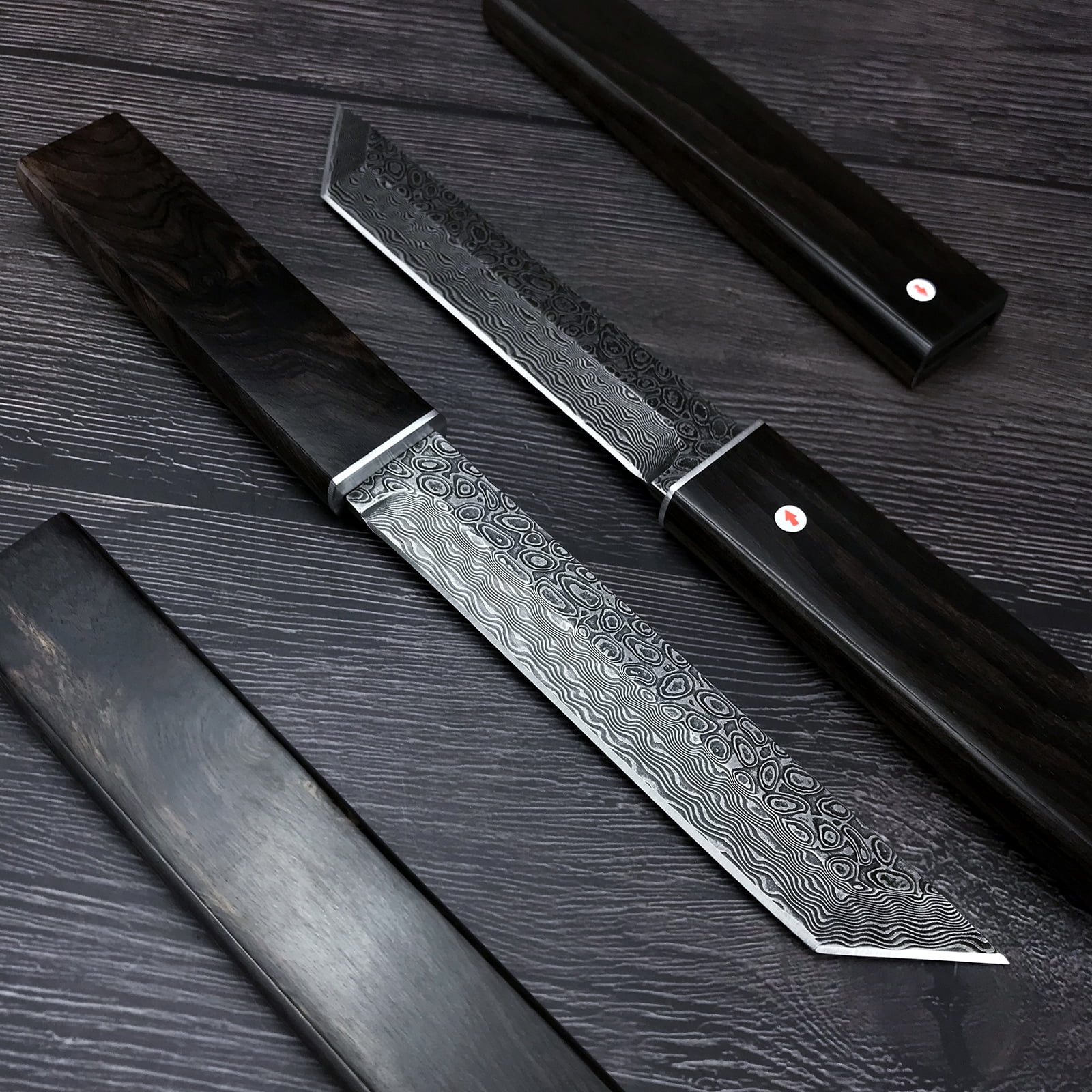 Samurai Knife Japanese Katana, Tanto Knife with VG 10 Damascus Steel Blade and Ebony Handle