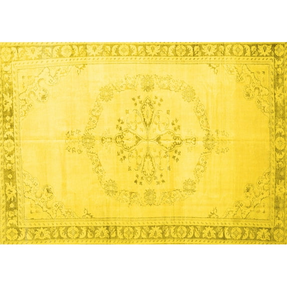 Ahgly Company Machine Washable Indoor Rectangle Persian Yellow Traditional Area Rugs, 5' x 7'
