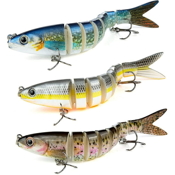 Señuelos articulados, 3 piezas 13,5 cm Señuelos Predator, Señuelos artificiales articulados realistas con anzuelo Señuelos de natación, Señuelos para trucha 3D