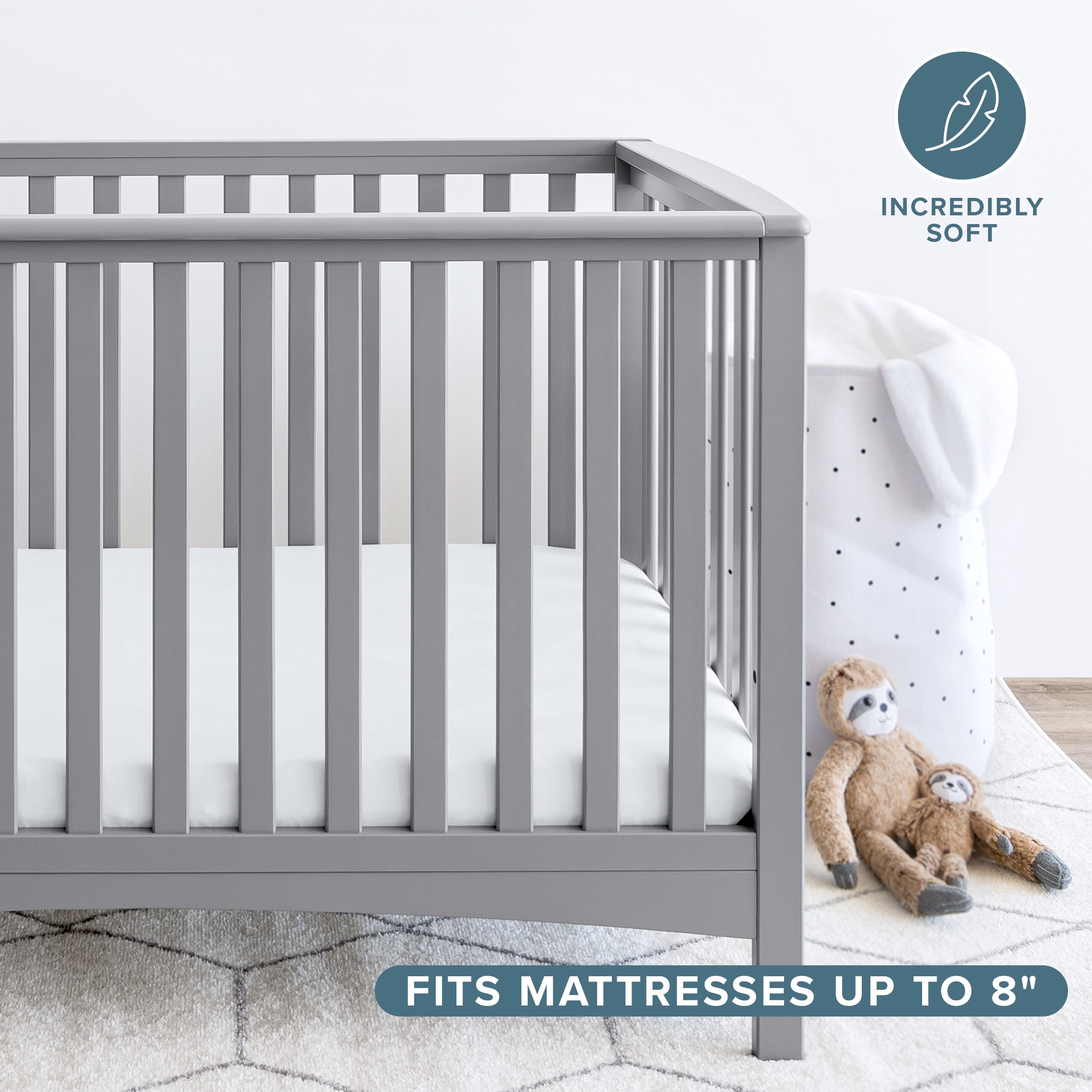 Bare Home 2 Pack Fitted Sheets - Premium 1800 Collection - Ultra Soft - Crib, Cloud Grey/White
