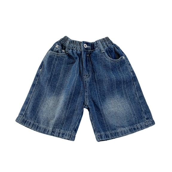 Ruyang Toddler Baby Boy's Stripe Denim Shorts Elastic Waist Straight Leg Jean Shorts with Pockets Fashion Casual Outwear