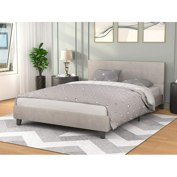 Mecor Upholstered Linen Platform Bed, Light Grey Bed Frame
