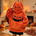 thumbnail image 5 of Halloween Pumpkin Hooded Onesie Adult Jack O Lantern Halloween Costume Long Sleeve Orange Hooded Jumpsuit, Plush Fleece Vintage Crewneck Pullover Top for Couples Matching Fall Loungewear Cozy Pajamas, 5 of 7