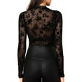 thumbnail image 4 of Lace Mesh Sheer Long Sleeve Tops for Women Neck Ted See Through Tee Going Out Fitted Tight T Shirts Blouses S, 4 of 7