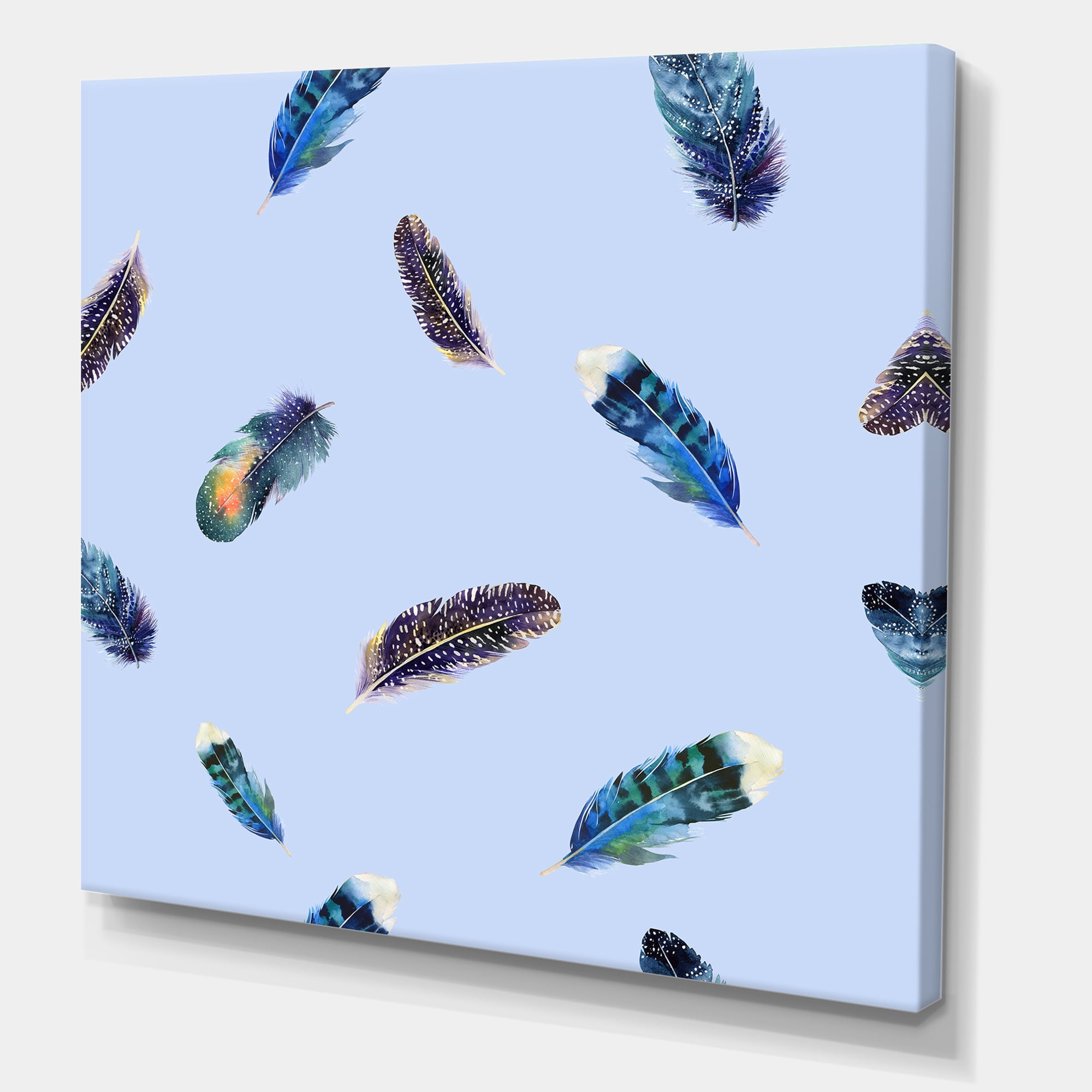 Designart ' Blue Feathers Boho Ethnic ' Bohemian & Eclectic Canvas Wall Art Print