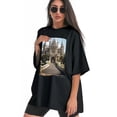 thumbnail image 3 of Plus Size Shirt for Women Black Tops for Women Short Sleeves Shirt for Women Castle (20） T Shirt Crewneck Shirt for Women 5XL, 3 of 5
