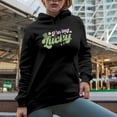 thumbnail image 2 of Feeling Lucky with Irish Cap, St. Patrick's Day Gift, Black Hooded Sweatshirt or Hoodie, Medium, 2 of 5