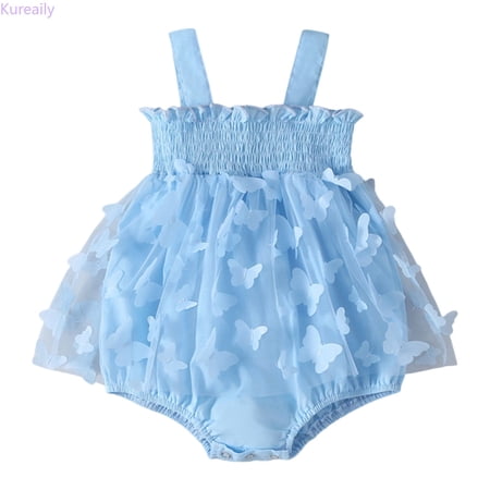 Kureaily Girls Sleeveless Solid Color Butterfly Tulle Ruffles Romper Bodysuits 0-3 Months