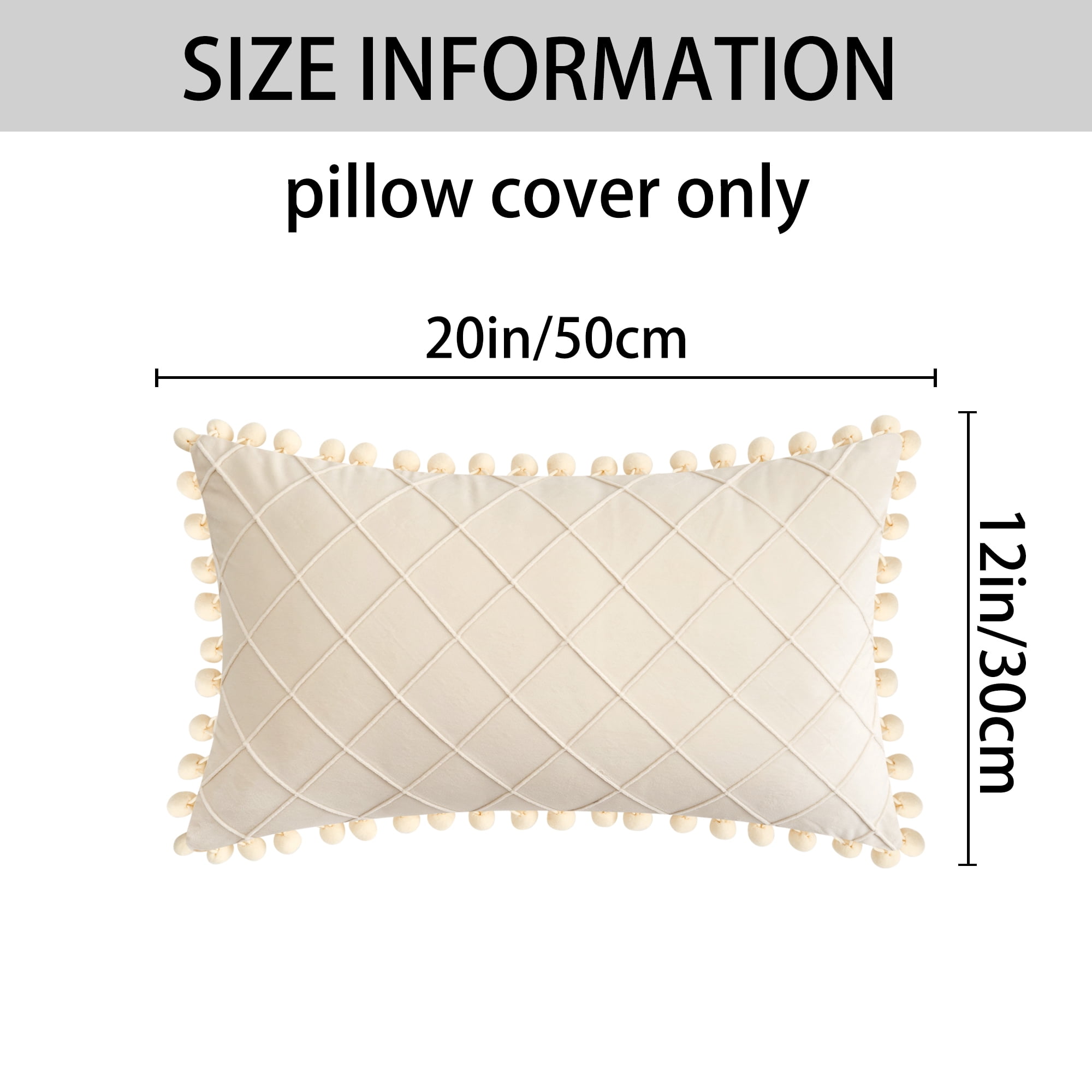 Unique Bargains Soft Pom-poms Velvet Throw Pillow Covers Beige 12" x 20"