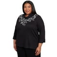 thumbnail image 3 of Alfred Dunner Womens Plus-Size Leaf Embroidered Rib Neck Top, 3 of 4