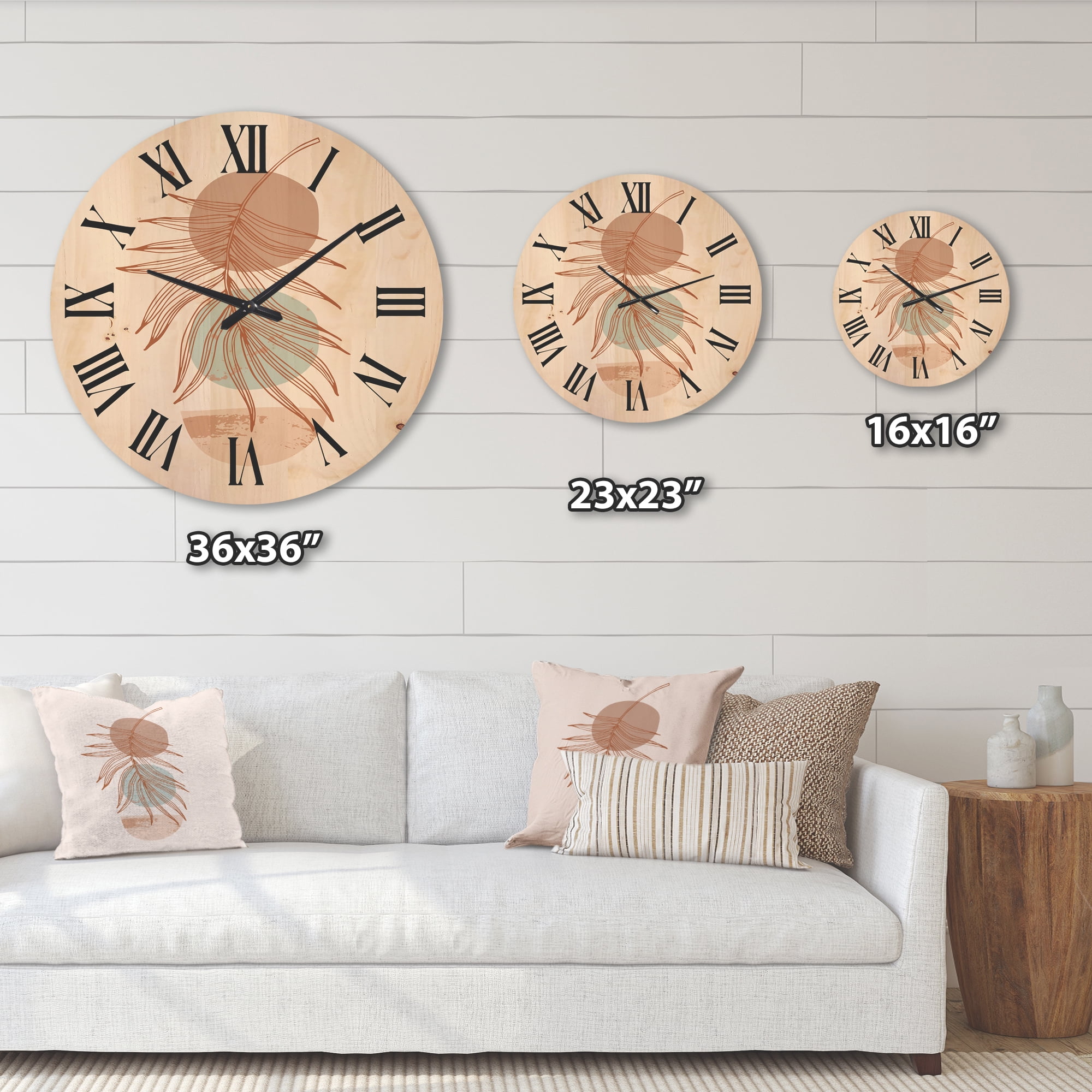 Designart 'Sun and Moon Shapes In Retro Terracotta Tones II' Modern Wood Wall Clock